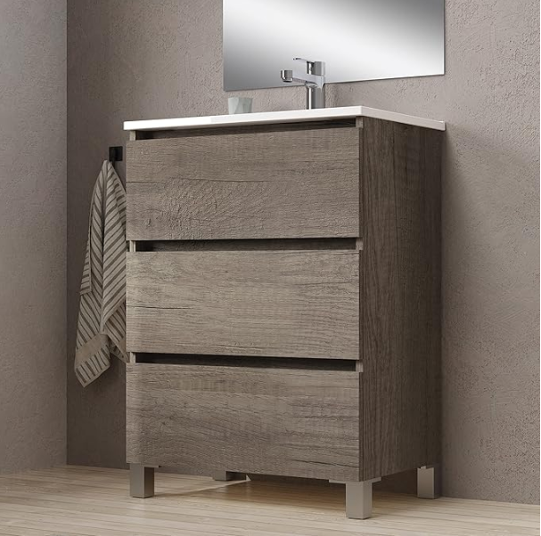 MEUBLE SALLE DE BAIN SIMPLE VASQUE AVEC MIROIR - BORDEUS-SUS-60 - gris
