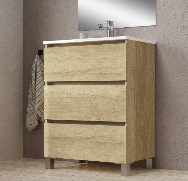 MEUBLE SALLE DE BAIN + VASQUE + MIROIR + PIEDS - BORDEUS-60CM - CAMBRIAN