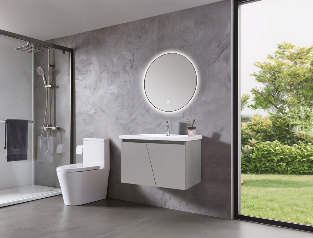 MEUBLE SALLE DE BAIN SIMPLE VASQUE AVEC MIROIR LED - GRIS - ZIDANE