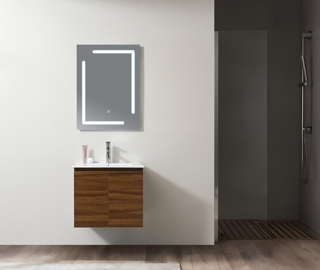 MEUBLE SALLE DE BAIN SIMPLE VASQUE AVEC MIROIR LED - BOIS - SOIFA