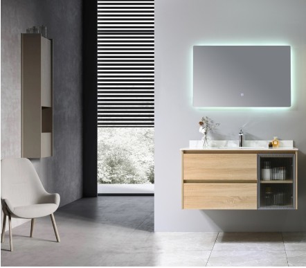 MEUBLE SALLE DE BAIN SIMPLE VASQUE AVEC MIROIR LED - IRIS-1