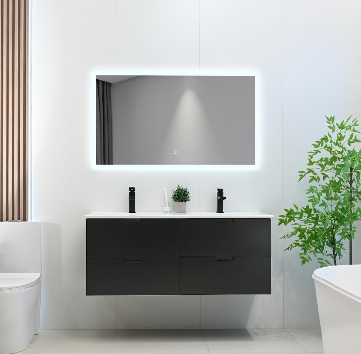 MEUBLE SALLE DE BAIN DOUBLE VASQUE AVEC MIROIR LED - MARKE NOIR
