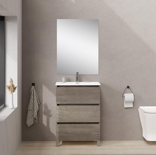 MEUBLE SALLE DE BAIN + VASQUE + MIROIR + PIEDS - BORDEUS-60CM - JOPLIN