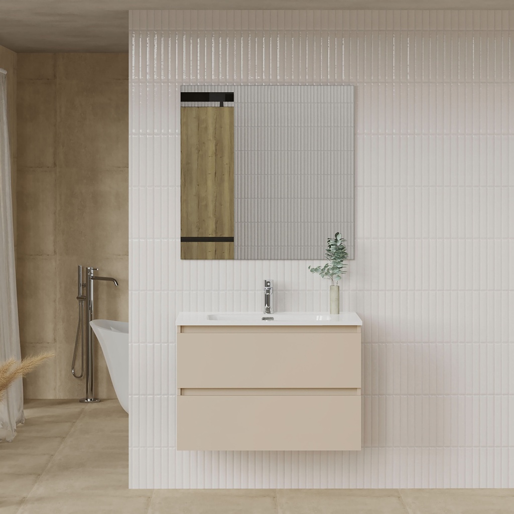 MEUBLE SALLE DE BAIN SIMPLE VASQUE AVEC MIROIR LUNE 80*80CM  - CRUZ 80CM - MACCHIATO