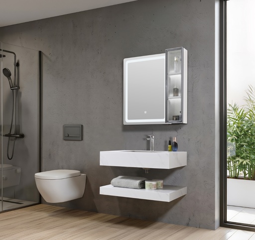 [SP-8399W-80] MEUBLE SALLE DE BAIN SIMPLE VASQUE BLANC AVEC MIROIR LED - KARA