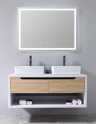 [8153-1200] MEUBLE SALLE DE BAIN DOUBLE VASQUE AVEC MIROIR LED - ARUFU-120