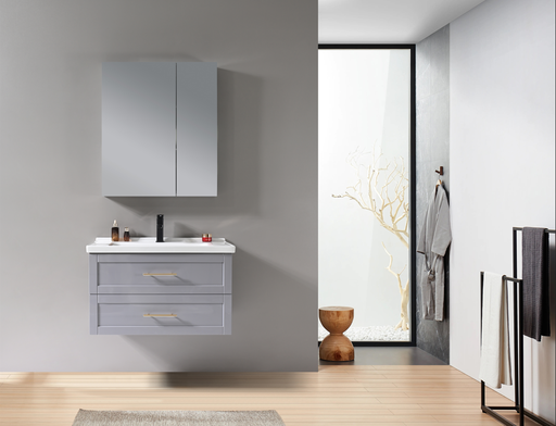 [SPV-2035-GRIS] MEUBLE SALLE DE BAIN SIMPLE VASQUE AVEC MIROIR RANGEMENT - ALICE GRIS