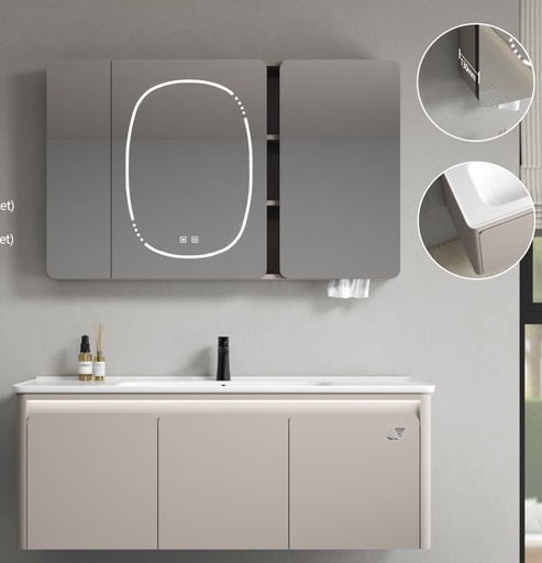 [R85-120] MEUBLE SALLE DE BAIN SIMPLE VASQUE AVEC MIROIR LED - GOYAVE120