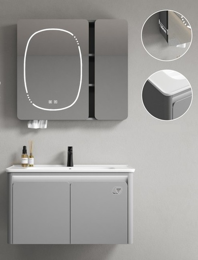 [R86-80] MEUBLE SALLE DE BAIN SIMPLE VASQUE AVEC MIROIR LED - MALEZI80