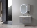 MEUBLE SALLE DE BAIN SIMPLE VASQUE AVEC MIROIR LED ET COLONNE - RIKI - 90CM- GRIS