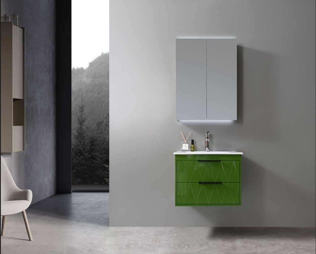 MEUBLE SALLE DE BAIN SIMPLE VASQUE AVEC MEUBLE MIROIR - MARPLE-60 - VERT
