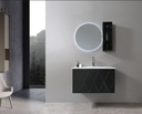 MEUBLE SALLE DE BAIN SIMPLE VASQUE AVEC MIROIR LED ROND - SABINE - 80CM - NOIR