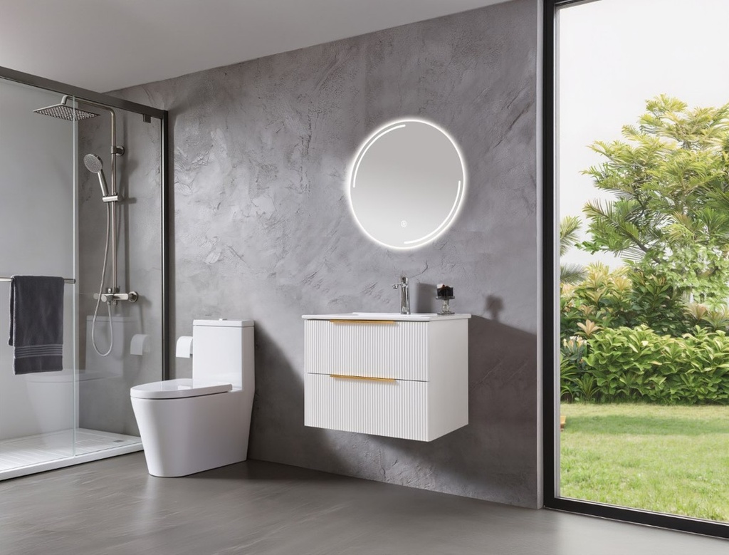 MEUBLE SALLE DE BAIN SIMPLE VASQUE AVEC MIROIR LED - BLANC - BOINA