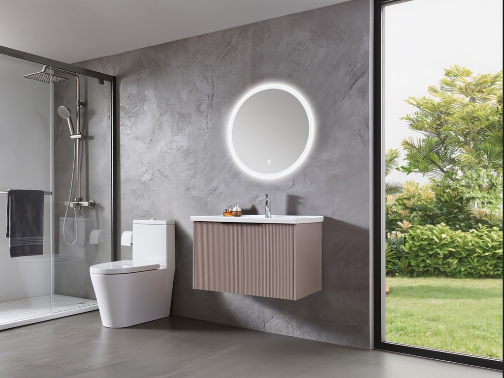 MEUBLE SALLE DE BAIN SIMPLE VASQUE AVEC MIROIR LED - TAUPE - BACAR