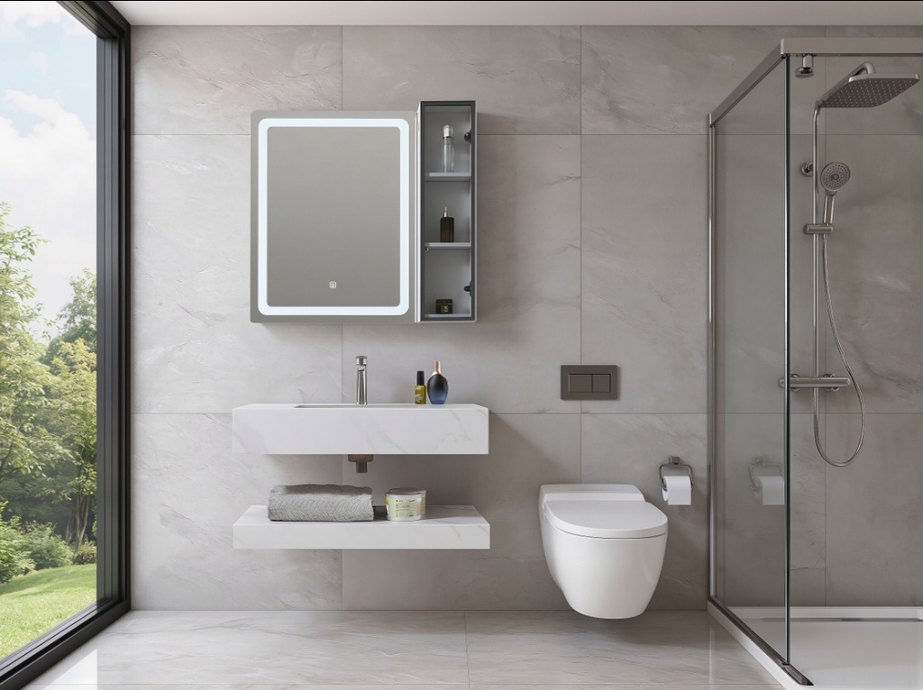 [SP-8399BW] MEUBLE SALLE DE BAIN SIMPLE VASQUE AVEC MIROIR LED - KARA