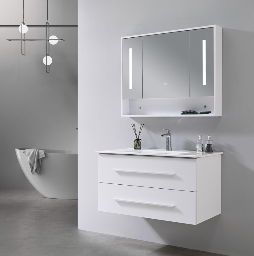 MEUBLE SALLE DE BAIN SIMPLE VASQUE AVEC MIROIR LED RANGEMENT - BAHARI