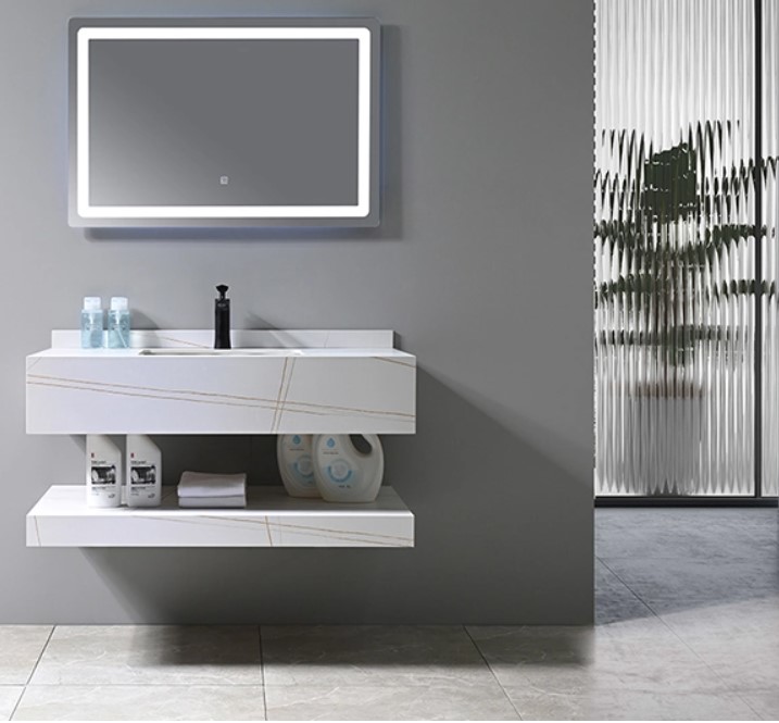 MEUBLE SALLE DE BAIN SIMPLE VASQUE BLANC AVEC MIROIR LED - KARA