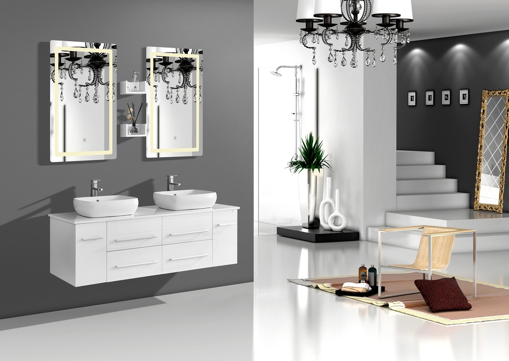 MEUBLE SALLE DE BAIN DOUBLE VASQUE AVEC DOUBLE MIROIR LED - LIYAH