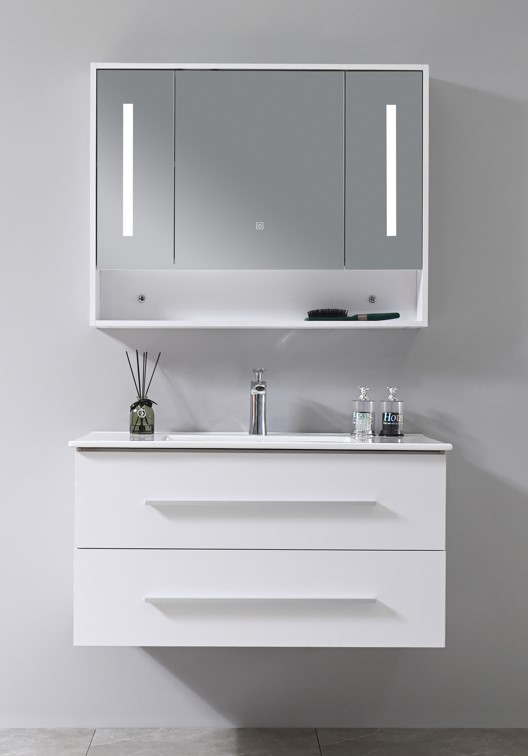 MEUBLE SALLE DE BAIN SIMPLE VASQUE AVEC MIROIR LED RANGEMENT - BAHARI