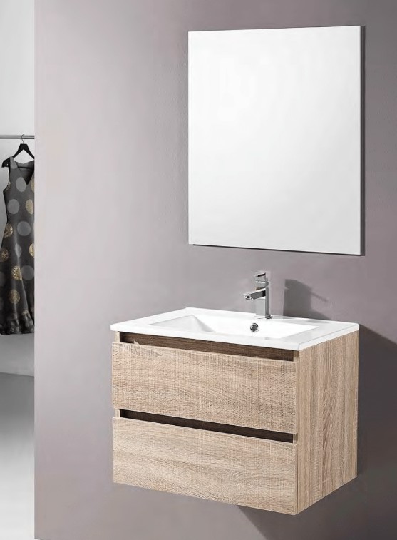 MEUBLE SALLE DE BAIN SIMPLE VASQUE AVEC MIROIR - BORDEUS-SUS-80 - chêne