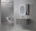 MEUBLE SALLE DE BAIN SIMPLE VASQUE AVEC MIROIR LED ET COLONNE - RIKI - 90CM- GRIS
