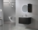 MEUBLE SALLE DE BAIN SIMPLE VASQUE AVEC MIROIR LED ROND - SABINE - 80CM - NOIR