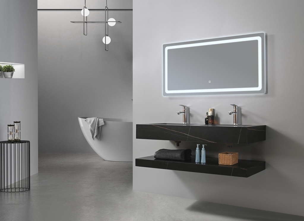 MEUBLE SALLE DE BAIN SIMPLE VASQUE AVEC MIROIR LED - FLAMME-120 - NOIR