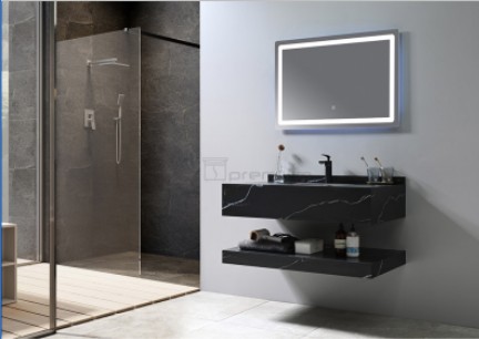 MEUBLE SALLE DE BAIN SIMPLE VASQUE AVEC MIROIR LED - FLAMME-120 - NOIR