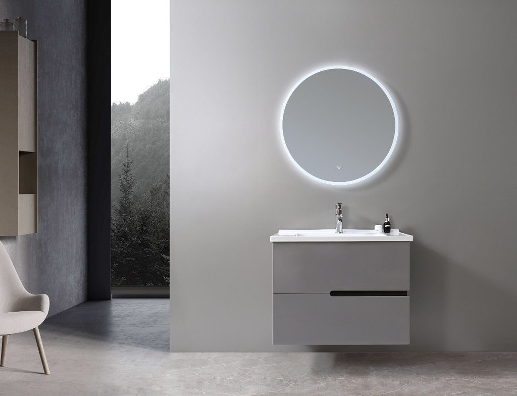 MEUBLE SALLE DE BAIN SIMPLE VASQUE AVEC MIROIR LED - GRIS - BRAD