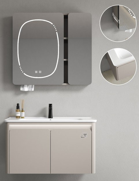 MEUBLE SALLE DE BAIN SIMPLE VASQUE AVEC MIROIR LED - GOYAVE80