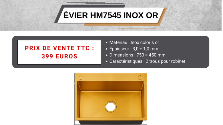 INOX SINK750*450COLOR : NANO GOLD