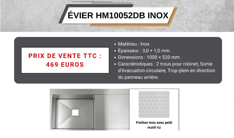 EVIER INOX 1000*520 : RAYAN