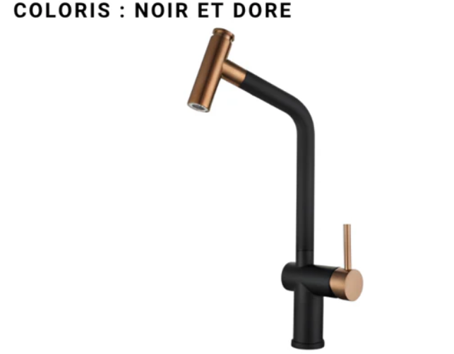 Mitigeur évier noir+doré - Noah