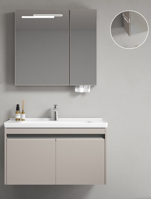 MEUBLE SALLE DE BAIN SIMPLE VASQUE AVEC MIROIR LED - CHANAZ-BEIGE-80