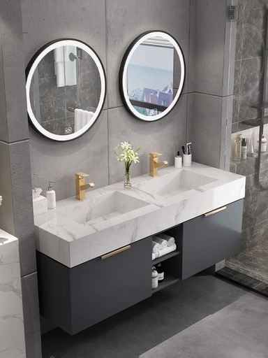 [SP8483DG] MEUBLE GRIS AVEC MIROIR LED MASS