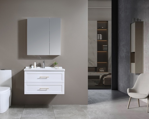 [SPV-2035-blanc] MEUBLE SALLE DE BAIN SIMPLE VASQUE AVEC MIROIR RANGEMENT - ALICE BLANC