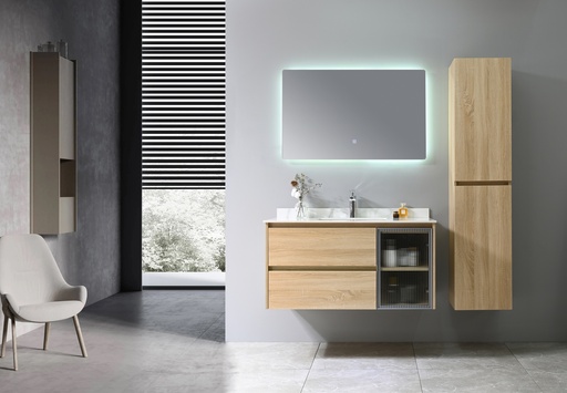 [SP-8477Y] MEUBLE SALLE DE BAIN SIMPLE VASQUE AVEC MIROIR LED - IRIS-1