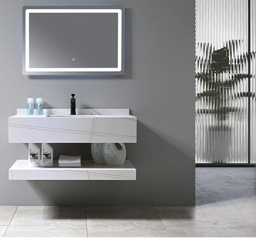 [SP-8399W-80] MEUBLE SALLE DE BAIN SIMPLE VASQUE BLANC AVEC MIROIR LED - KARA