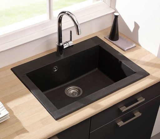 [EESD066R06N] EVIER à encastrer HEXO-SMC-NOIR - 1 BAC - noir pailleté