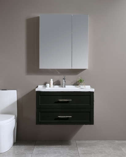 [SPV-2035-noir] MEUBLE SALLE DE BAIN SIMPLE VASQUE AVEC MIROIR RANGEMENT - ALICE NOIR