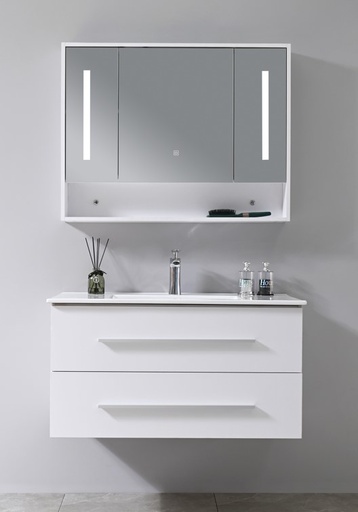 [F5126] MEUBLE SALLE DE BAIN SIMPLE VASQUE AVEC MIROIR LED RANGEMENT - BAHARI