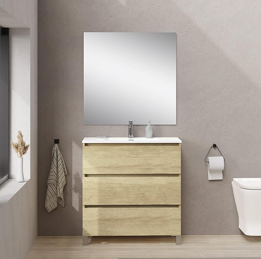 [EVB00066] MEUBLE SALLE DE BAIN + VASQUE + MIROIR + PIEDS - BORDEUS-80CM- CAMBRIAN