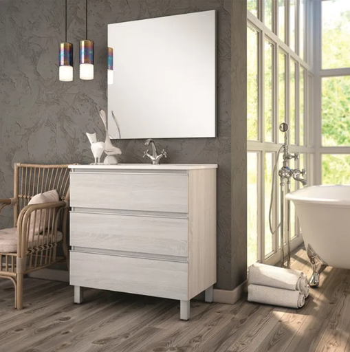 [EVB00691] MEUBLE SALLE DE BAIN + VASQUE + MIROIR + PIEDS - CORFU-80CM - ARTICO