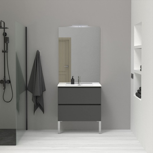 [PLB.58029510 + PLB.933646001] MEUBLE SALLE DE BAIN SIMPLE VASQUE AVEC MIROIR ET APPLIQUE LED  - PURE 80CM - ANTHRACITE