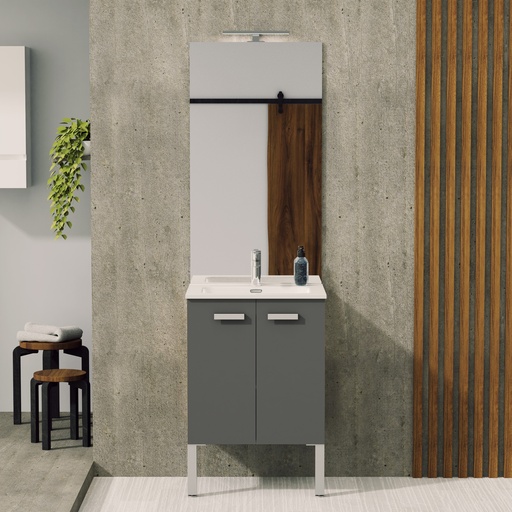 [PLB.58029510 + PLB.933646001] MEUBLE SALLE DE BAIN SIMPLE VASQUE AVEC MIROIR ET APPLIQUE LED  - PURE 80CM - ANTHRACITE