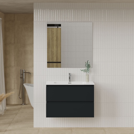 [PLB.448029515 + PLB.933646208] MEUBLE SALLE DE BAIN SIMPLE VASQUE AVEC MIROIR LUNE 80*80CM  - CRUZ 80CM - NOIR