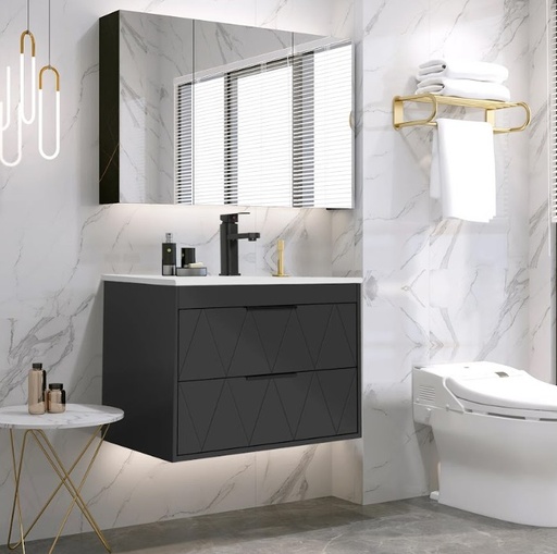 [SPV-2079B-80] MEUBLE SALLE DE BAIN SIMPLE VASQUE AVEC MEUBLE MIROIR - YOGA-80 - Noir (EXPO)