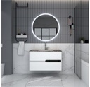 MEUBLE SALLE DE BAIN SIMPLE VASQUE AVEC MIROIR LED - GRIS - BRAD