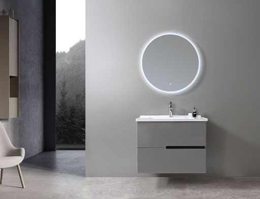 [SP-5674GR 79X46X58] MEUBLE SALLE DE BAIN SIMPLE VASQUE AVEC MIROIR LED - GRIS - BRAD