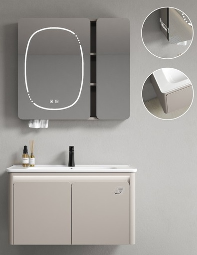 [R85-80] MEUBLE SALLE DE BAIN SIMPLE VASQUE AVEC MIROIR LED - GOYAVE80